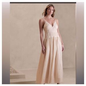 Banana Republic JACQUI Pleated Maxi Dress in Ivory, Spaghetti Strap, 14, NWOT